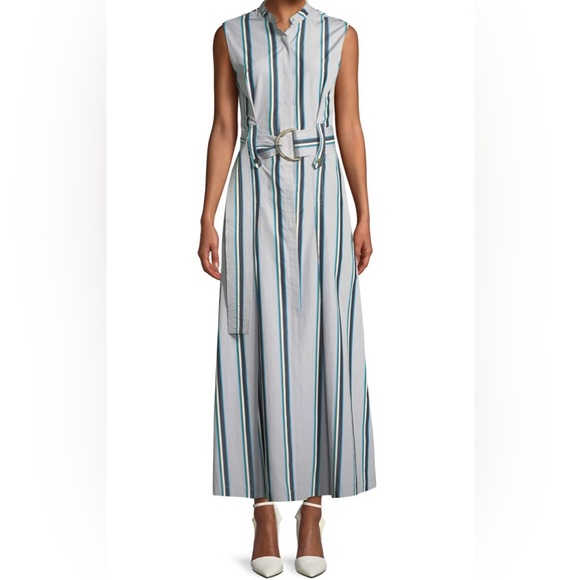Diane von Furstenberg Utility Chic Bold Stripe D-Ring Belted Maxi Shirt Dress 2